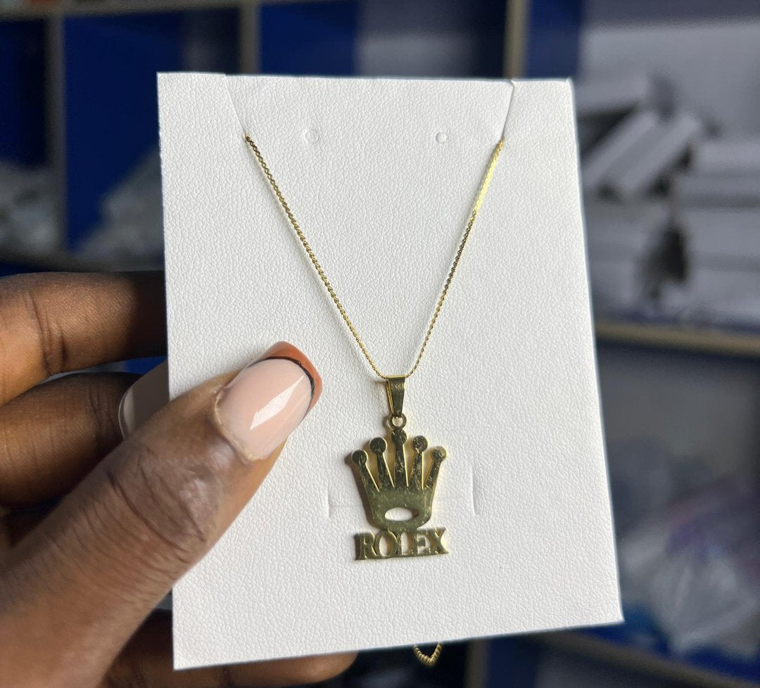 Luxury Gold Rolex-Inspired Crown Pendant Necklace