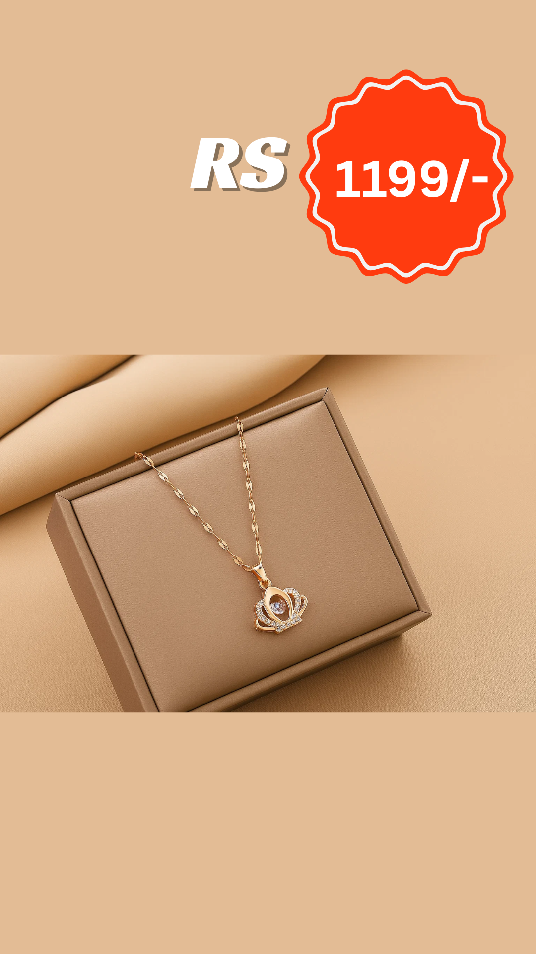 Royal Gold Crown Pendant Necklace – Sparkling Crystal Accents