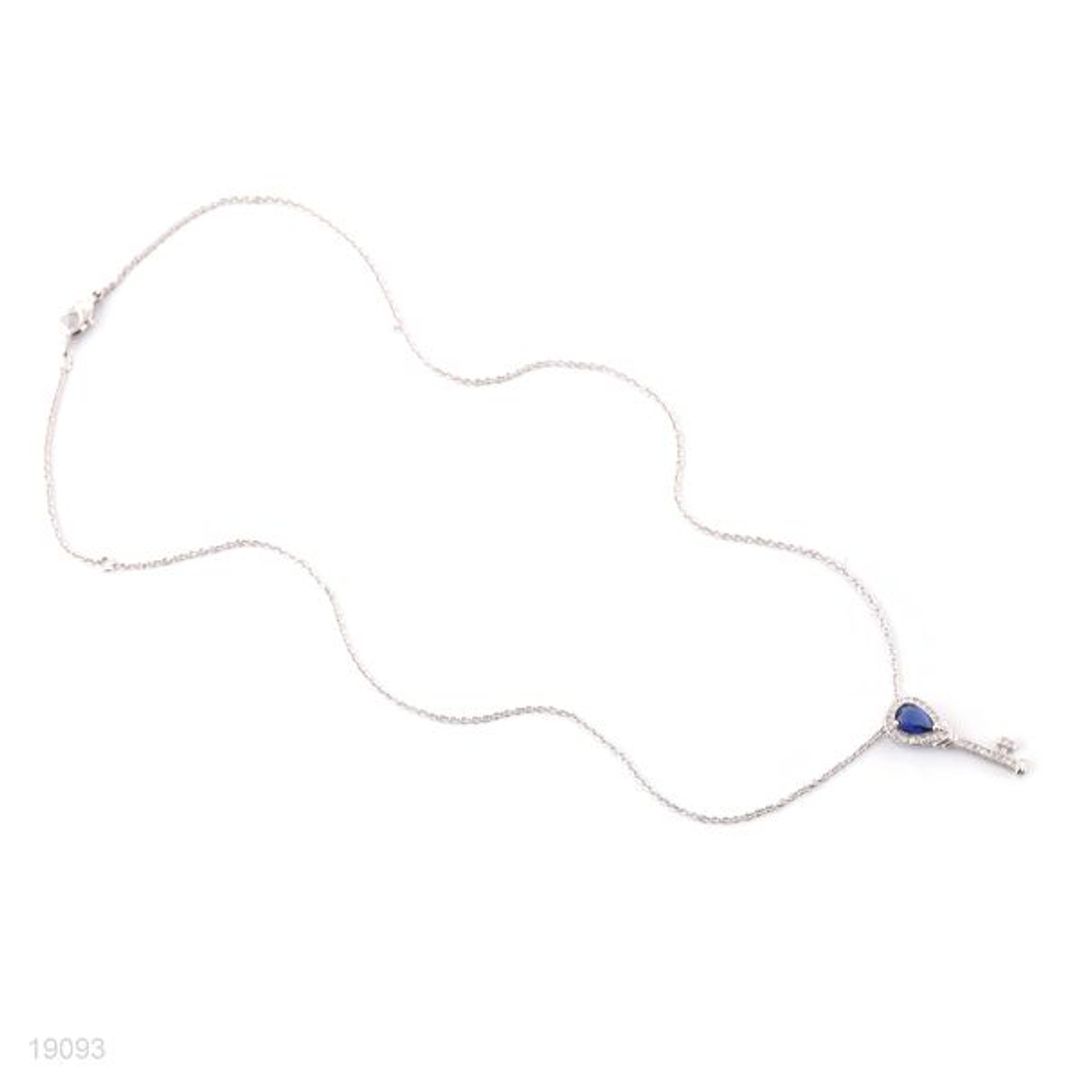 Royal Key Pendant Necklace – Silver with Sapphire Blue Stone