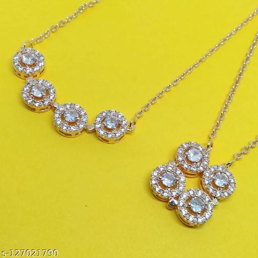 Duo Crystal Pendant Necklace Set – Gold Plated