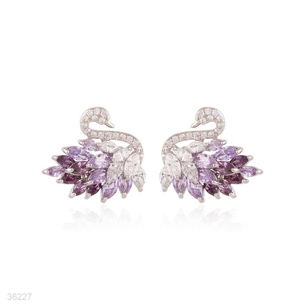 EARRING SWAN 2TONE ZC SILVER-PURPLE