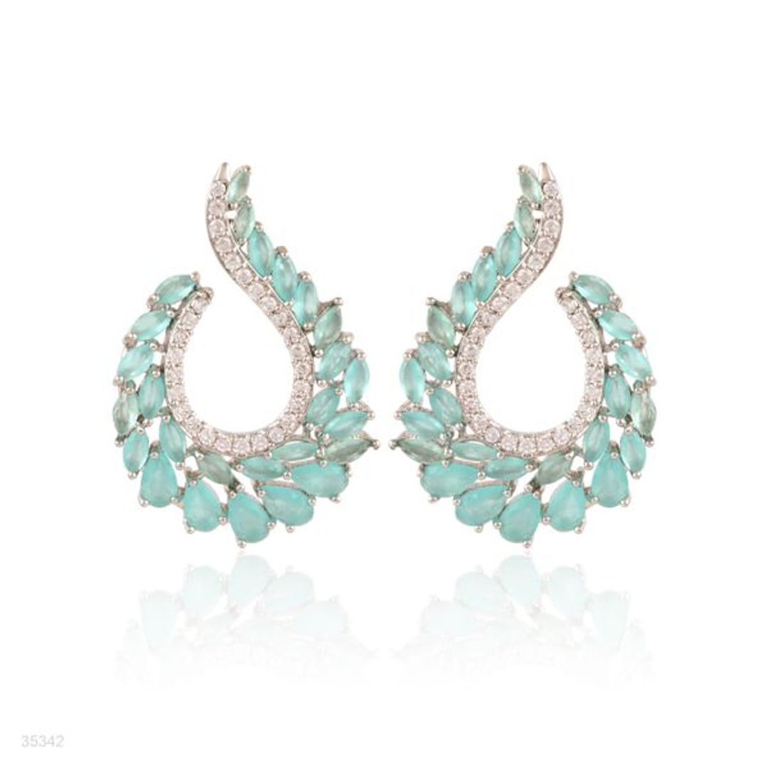 Crystal Leaf Drop Earrings – Aqua Sparkle Edition