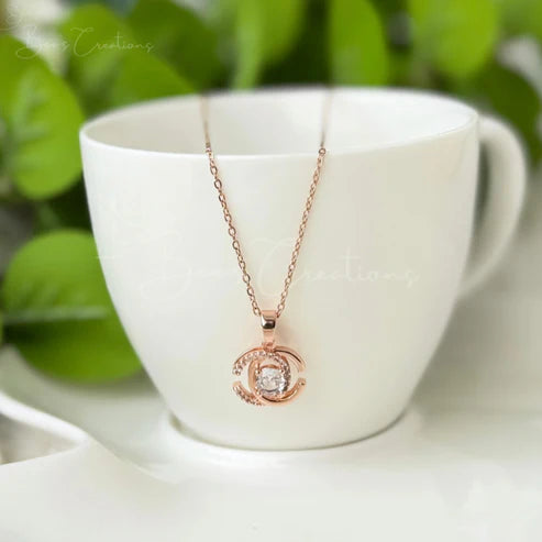 Rose Gold Crystal Pendant Necklace – Elegant Double C Design
