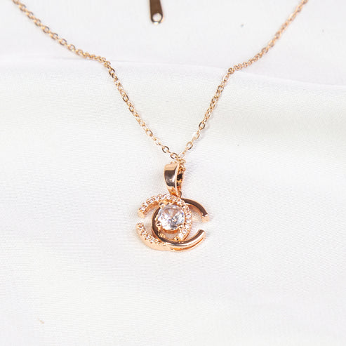 Rose Gold Crystal Pendant Necklace – Elegant Double C Design