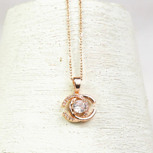 Rose Gold Crystal Pendant Necklace – Elegant Double C Design