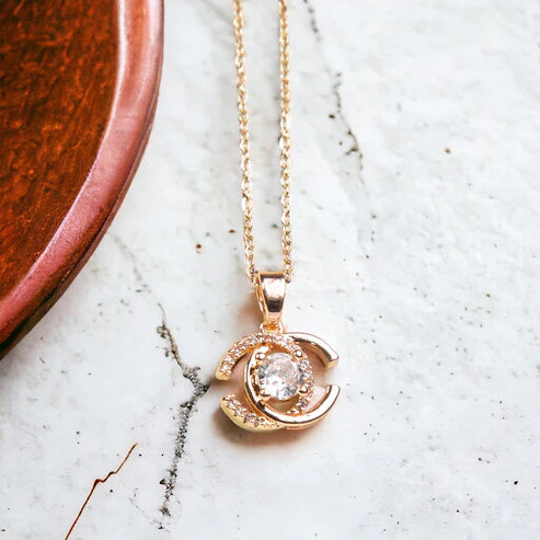 Rose Gold Crystal Pendant Necklace – Elegant Double C Design