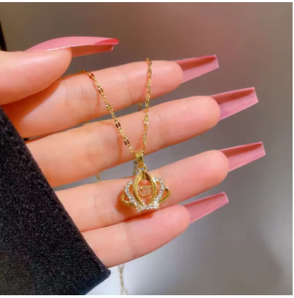 Royal Gold Crown Pendant Necklace – Sparkling Crystal Accents