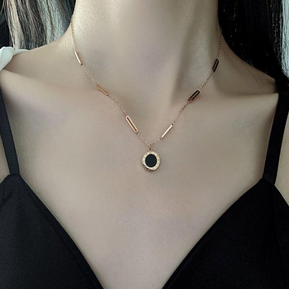 Chic Black Stone Pendant Necklace with Silver-Tone Chain – Modern Layered Design