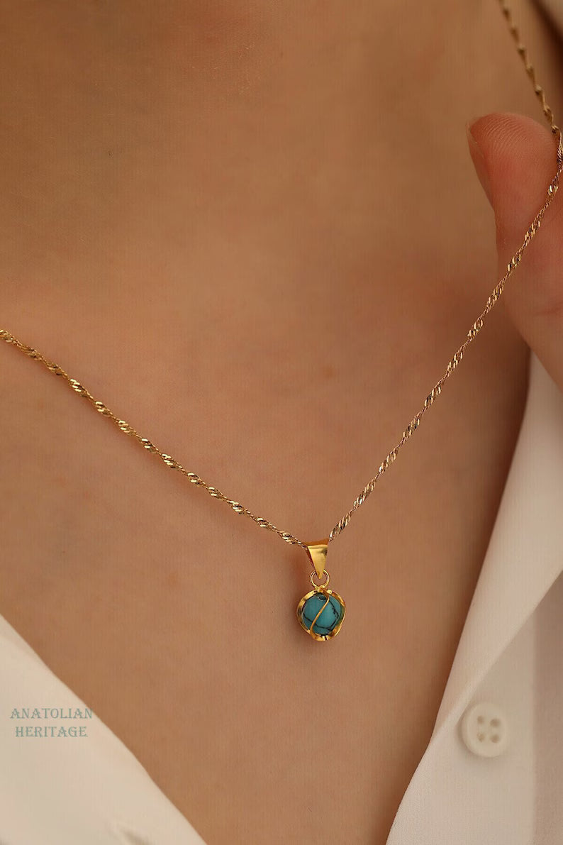Turquoise Stone Minimalist Pendant Necklace
