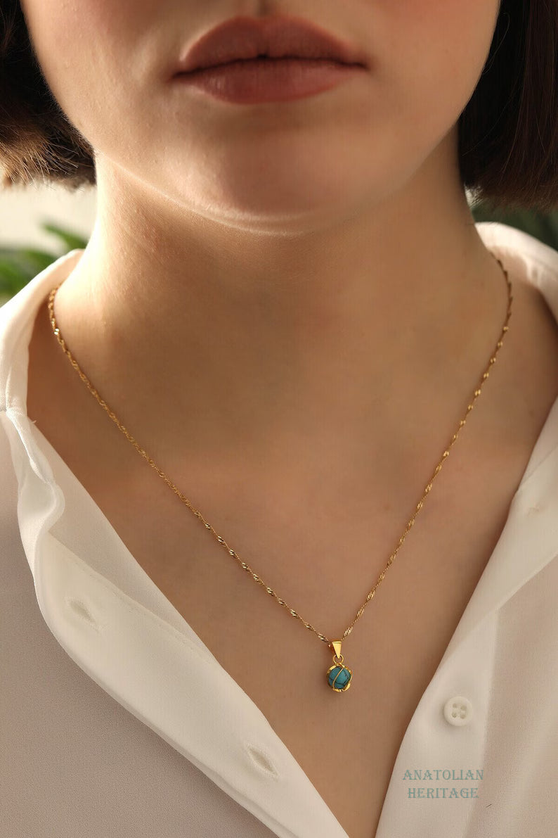 Turquoise Stone Minimalist Pendant Necklace