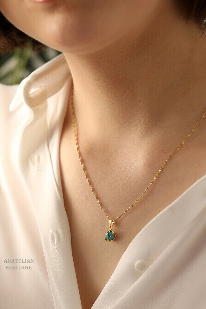 Turquoise Stone Minimalist Pendant Necklace