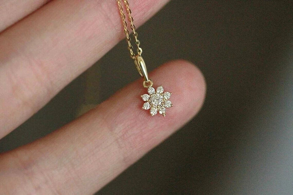 Dainty Gold Flower Pendant Necklace – Sparkling Cubic Zirconia Charm