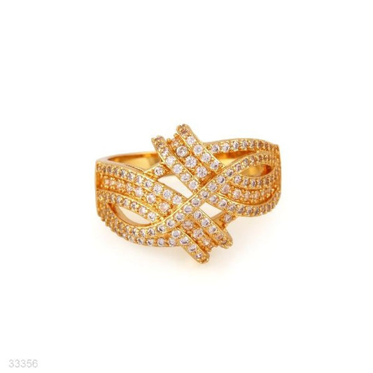 Elegant Crossover Crystal Ring – Silver Plated