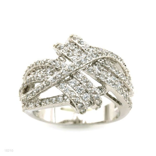 Elegant Crossover Crystal Ring – Silver Plated