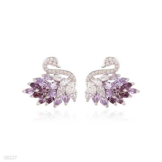 EARRING SWAN 2TONE ZC SILVER-PURPLE