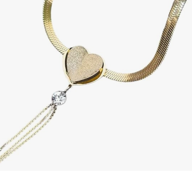 Styzee Vendre Heart Tassel Pendant Necklace – Gold Stainless Steel