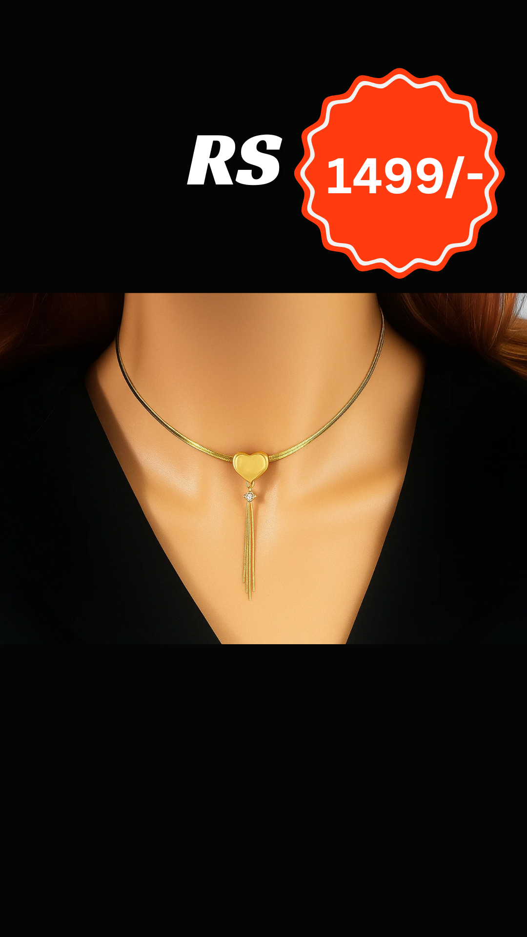 Styzee Vendre Heart Tassel Pendant Necklace – Gold Stainless Steel